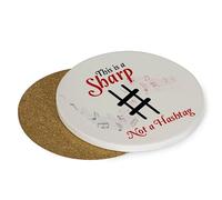 This Is A Sharp Not A Hashtag Music Gift, Music Teacher Gift, Tableware, Coffee, Tea, Drink Coaster. (Round Ceramic Coaster)