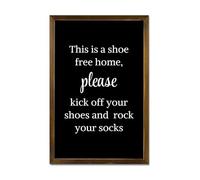 This Is A Shoe Free Home Please Kick Off Your Shoes And Rock Your Socks Decorative Wooden Sign With Frame Farmhouse Home Decor for Coffee Club Wood Framed Wall Art Plaque Poster 8x12in