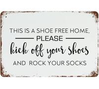 This Is A Shoe Free Home,please Kick Off Your Shoes And Rock Your Socks Vintage Metal Signs Decorative Wall Plaque Retro Tin Sign Metal Wall Art for Home Decor 8x12 inch