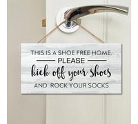 This is A Shoe Free Home,Please Kick Off Your Shoes and Rock Your Socks Wood Signs Retro Wall Plaque Inspirational Positive Welcome Sign Wood Decor Wall Hanging Plaque for Living Room 4x8 in