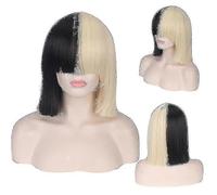 This Is Acting Sia Anime Cosplay Wig Synthetic Hair Women Straight Halloween Half Blonde Black Short Bob Wigs With Bangs