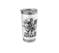 This is an Outrage Cat Riding Raptor Dinosaur Crown Stainless Steel Insulated Tumbler