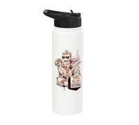 This is an Outrage Cat Riding Raptor Dinosaur Crown Stainless Steel Insulated Water Bottle