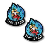 This is Fine' Blue Dog Meme Appliqué Embroidered Patch for Backpacks Jeans Vests Jackets Uniform Vest Clothing Biker, Pack of 2 Military Morale Tactical Funny Sarcastic Hook Loop Patches