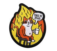 This is Fine Cat Patch, 3x2.6 Inch Cute Funny Meme Military Embroidered Patches This is Fine Dog Patch Cat Morale Iron On Patches with Magic Tape for Jeans Jackets Backpacks Hats Bags