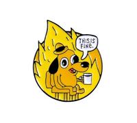 This Is Fine Dog Meme Enamel Pin, Yellow and Black Cartoon Design, Coffee Cup Motif, Collar Pins Badge Stuff for Clothes, Jacket, T-shirts, Skirt, Hats, Bag, Backpack