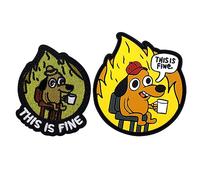 This is Fine Dog Patch, 2pcs Funny Embroidery Patches PVC Rubber Meme Morale Patch with Hook and Loop Fastener Applique Patches for Backpacks, Dog Harnesses, Vests, Jackets, Jeans, Hats