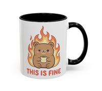 This is Fine Funny Bear Mug, Cute Meme Coffee Cup, Humour Gift for Friends, Work Colleagues, Stress Relief Joke Mug, Office Coworker Gift (Black 11oz, Mug)