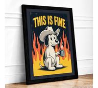 This Is Fine Retro Framed Wall Art Print A2 (59.4×42cm) Black, Wall Decor for Living Room, Bedroom, Office & Home, Ready to Hang, Art Gift