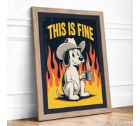 This Is Fine Retro Framed Wall Art Print A2 (59.4×42cm) Oak, Wall Decor for Living Room, Bedroom, Office & Home, Ready to Hang, Art Gift