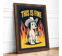 This Is Fine Retro Framed Wall Art Print A2 (59.4×42cm) Walnut, Wall Decor for Living Room, Bedroom, Office & Home, Ready to Hang, Art Gift