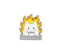 This Is Fine Take It Easy Enamel Pin White Cat Hit By An Arrow,Take A Knife Metal Badge Brooch For Backpacks Coat Accessories, Stainless Steel, no gemstone