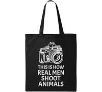This is How Real Men Shoot Animals Funny Photo Camera Graphic Natural Ecological Cotton Tote Bag Black
