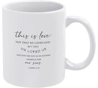 This is Love Not That We Loved God But He Us and Sent His Son As Novelty Ceramic Coffee Mugs Cup Double Side Printed Ceramic Tea Mug for Mom Dad Friend Wife Husband Gift 11Oz