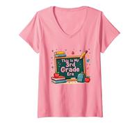 This is My 3rd Grade Era: Whimsical School Adventure V-Neck T-Shirt, Women, Pink, L