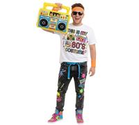 This Is My 80's T Shirt Print Costume T Shirt White with Glasses, Orange Headband & Wristbands and Inflatable Boom Box - Retro 1980s Fancy Dress Outfit for Parties, Festivals & Themed Events