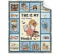 This is My Book Reading Blanket for Book Lovers Gifts for Women Girls Soft Lightweight Flannel Blue Throw Blankets for Couch Bedding Travel M 50x60in, Teen Gift