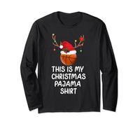 This Is My Christmas Pajama Basketball Reindeer Santa Hat Long Sleeve T-Shirt