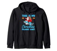 This Is My Christmas Pajamas Funny Santa Riding Shark Xmas Zip Hoodie