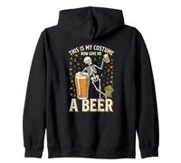 This Is My Costume Now Give Me A Beer Skeleton Halloween Zip Hoodie