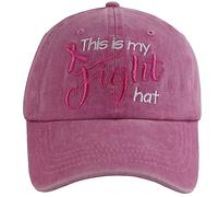 This is My Fight Hat, Distressed Cotton Adjustable Embroidered Pink Ribbon Breast Cancer Baseball Cap, Embroidered Pink, One size