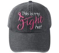 This is My Fight Hat, Distressed Cotton Adjustable Embroidered Pink Ribbon Breast Cancer Baseball Cap, Embroidered Gray, One Size