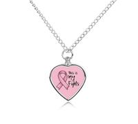 This Is My Fights Ribbon Breast Cancer Urn Necklace for Ashes Heart Jewelry Pendant Pet Cremation Memorial Necklace