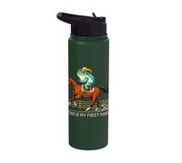 This is My First Rodeo Frog Riding Horse Pixeled Cowboy Stainless Steel Insulated Water Bottle