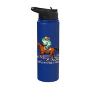 This is My First Rodeo Frog Riding Horse Pixeled Cowboy Stainless Steel Insulated Water Bottle
