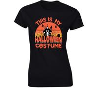 This is My Halloween Costume Lover Ladies T-Shirt Halloween Mood Purple Moon Bat Womens Tee Black - Large