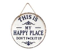 This is My Happy Place Don't Fit Up, 25cm Round Garden Wall Art Home Decor | Wood Retro Garden Signs|Happy Place Sign|Personalised Garden Sign for Farm Bar and Coffee Wall Front Door Home Indoo