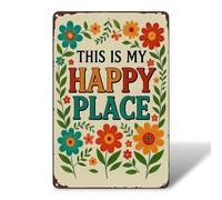 This is My Happy Place Garden Sign, Welcome Happy Place Metal Sign, Vintage Room Outdoor Wall Art for Home Garden Decor Yard Patio