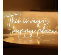 This is My Happy Place Neon Sign Dimmable Warm White LED Neon Light Aesthetic Room Decor for Teen Girls Neon Light Signs for Bedroom, Salon,College Dorm, Wedding Party Decor Neon Classroom Sign