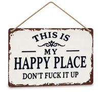 This is My Happy Place Sign | Funny Metal Garden Signs With Linen Rope, Rustic Wall Art Decorative Signs & Plaques For Outdoor Patio Yard