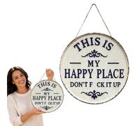 This Is My Happy Place Sign, Vintage Metal Garden Sign & Garden Accessories | 20 CM*20 CM, For Farm Bar and Coffee Wall Front Door Home Indoor,“This Is My Happy Place Don’t F*ck It Up”,Garden Wall Art