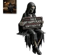 This is My Happy Place Skeleton Bookshelf Decor, Dark Humor Gothic Home Statues, Fantasy Horror Skeleton Reader Figurine, Funny Halloween Decor for Library, Office, Study Room (1pc)