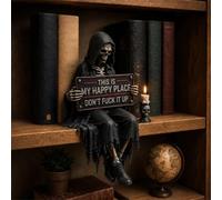 “This is My Happy Place” Skeleton Bookshelf Decor Gothic Skeleton Figurine | Funny Reading Skeleton Statue Gothic Horror Decor, Resin Bookshelf for Libraries, Desks, Office (#a,8in)