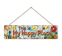 This is My Happy Place Tin Sign, Creative Metal Sign with Daisy Pattern, Rustic Signs & Plaques for Women & Girls, Vintage Wall Art for Garden, Patio, Hallway and Living Room Decor