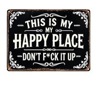 This is My Happy Place Tin Sign, Vintage Garden Metal Sign & Plaque | Rustic Wall Art for Garden, Patio, Hallway and Living Room Decor, Housewarming Gift for Women and Men