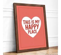 This Is My Happy Place Typography Framed Wall Art Print A3 (42×29.7cm) Walnut, Wall Decor for Living Room, Bedroom, Office & Home, Ready to Hang, Art Gift