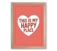 This Is My Happy Place Typography Framed Wall Art Print A4 (29.7×21cm) Oak, Wall Decor for Living Room, Bedroom, Office & Home, Ready to Hang, Art Gift