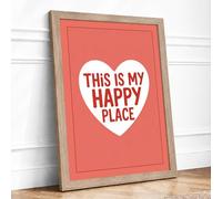 This Is My Happy Place Typography Framed Wall Art Print A4 Oak