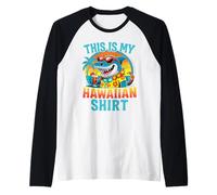 This Is My Hawaiian Shirt Funny Tropical Shark Luau Summer Raglan Baseball Tee
