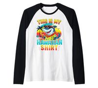 This Is My Hawaiian Shirt Funny Tropical Shark Luau Summer Raglan Baseball Tee
