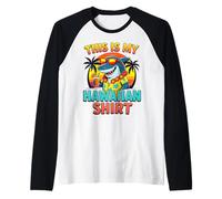 This Is My Hawaiian Shirt Funny Tropical Shark Luau Summer Raglan Baseball Tee