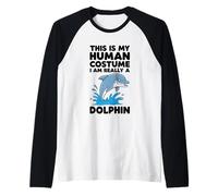 This is My Human Costume I Am Really A Dolphin Raglan Baseball Tee