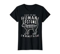 This is My Human Costume I'm Really a Cat Shirt Funny Value Graphic T-Shirt, Women, Black, L