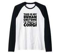 This is My Human Costume I'm Really A Corgi Raglan Baseball Tee