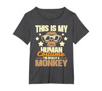 This is My Human Costume I'm Really A Monkey - Zoo Animal T-Shirt, Women's Plus, Dark Heather Grey, 3X