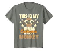 This is My Human Costume I'm Really A Monkey - Zoo Animal T-Shirt, Youth, Olive Heather, 4T